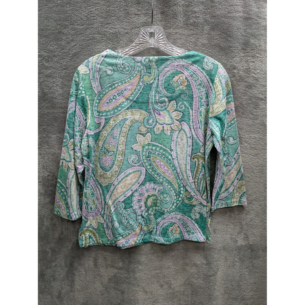 Alfred Dunner Petite Women's Green Paisley 3/4 Sleeve V-Neck Top PS‎ - Picture 6 of 7